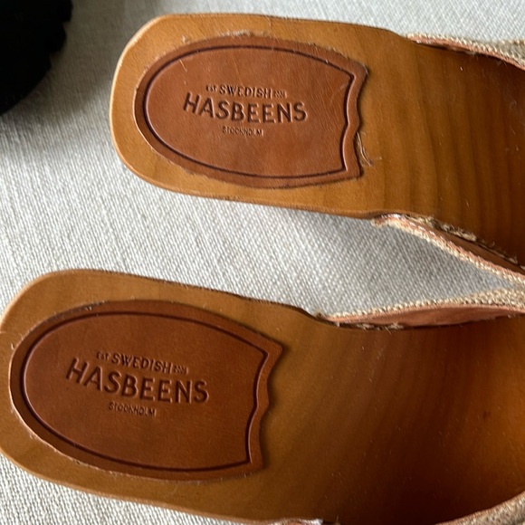 Swedish Hasbeens NWT Rafia Textile Bow Slip In Clog Sandal Retro Love 🌸❤️🙏 - Picture 9 of 10